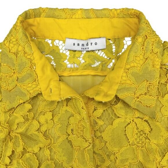 Sandro Yellow Lace Sleeveless Concealed Button Up Blouse Womens Size Small - Picture 3 of 8